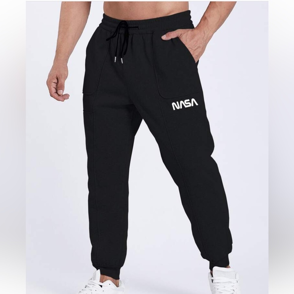 SHEIN MEN’s NASA joggers are fleece-lined. Medium